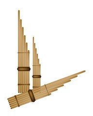 Three Musical Pan Flute Isolated on White Background