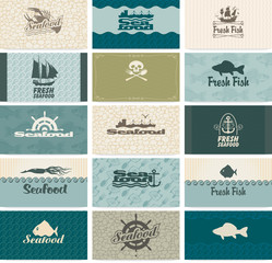 set of business cards on seafood