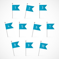 Blue flags with numbers