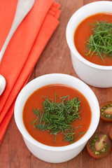 tomato soup in bowls