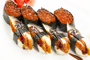 Japanese sushi seafood on a white background