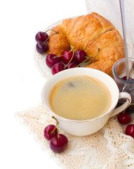 breakfast with fresh coffee and croissants