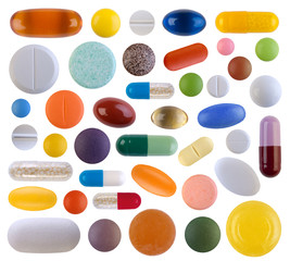Colorful pills isolated on white background