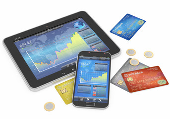 business concept:credit cards and mobile devices