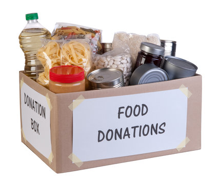 Food donations box isolated on white background