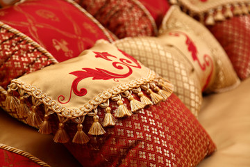 red decorative pillows