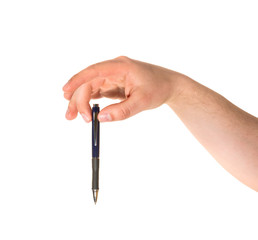 Hand holding a pen isolated