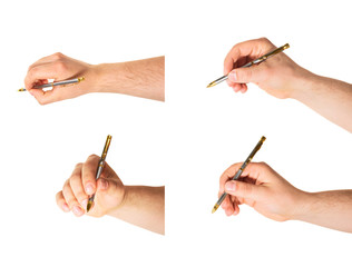 Hand holding a pen isolated