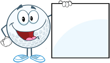 Smiling  Ball Cartoon Character Showing A Sign