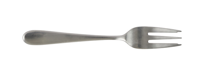 Steel metal dessert fork isolated