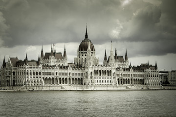 Parliament of Hungary in Budapest , vintage style