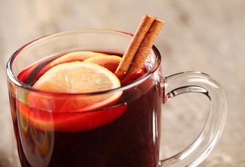 Detail of mug with mulled wine