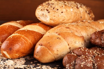 Baguettes and buns close-up