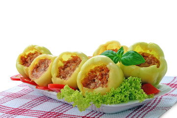 Stuffed bell peppers with meat and rice - uncooked