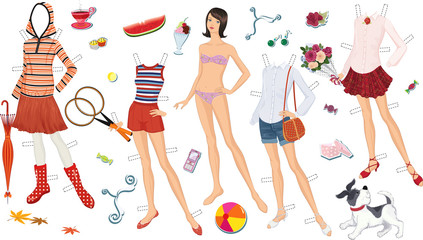 Paper doll of a teen girl and clothing for her - 53931632