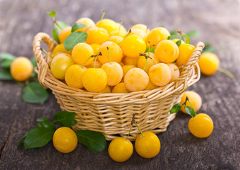 Yellow plums in the basket