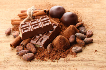 Composition of chocolate sweets, cocoa and  spices