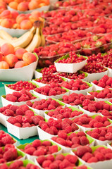 Framboises et fruits rouges au marché
