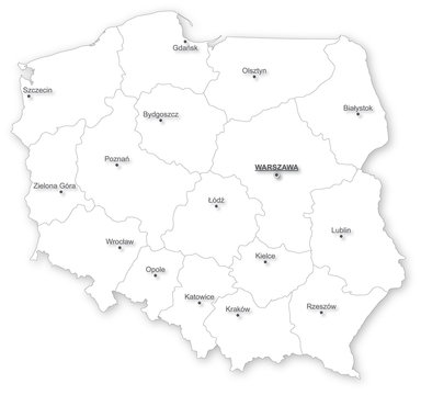 Fototapeta Wektorowa mapa Polski z województwami.
