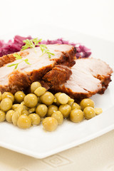 Roast pork on plate