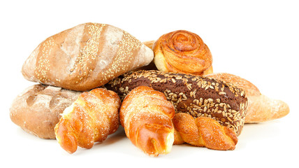 Composition with bread and rolls, isolated on white