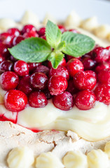 Pavlova meringue with cherries
