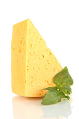 Cheese and basil isolated on white