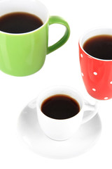 Cups of coffee isolated on white