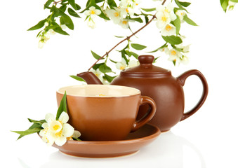 Cup of tea with jasmine, isolated on white