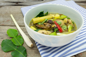 Traditional homemade chicken bouillon with herb.