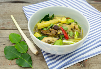 Traditional homemade chicken bouillon with herb.