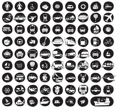 Collection of 80 transportation doodled icons