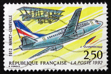 Postage stamp France 1992 First Mail Flight from Nancy to Lunevi