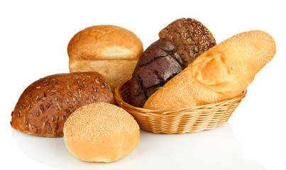 Variety of bread isolated on white