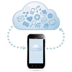 The concept of cloud tenology. Phone technology and Icons.