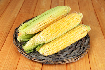 Fresh corn vegetable on wooden table