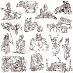 India and Indonesia - traveling collection, hand drawn original