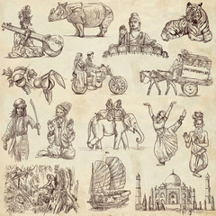 India and Indonesia - traveling collection, hand drawn original