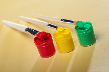 Gouache paints and brushes