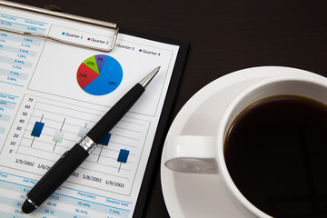 Business report and cup of coffee