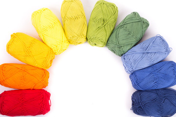 colorful yarn in white background