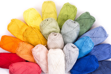 colorful yarn in white background