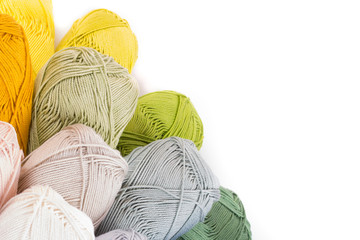 colorful yarn in white background