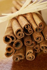 Close up of cinnamon sticks.