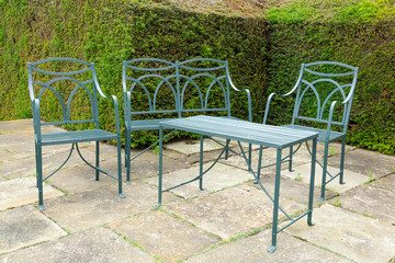 Iron garden furniture set.