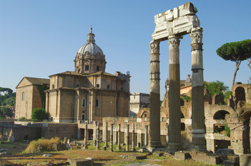 Fototapeta na wymiar View of the Roman Forum in Rome, Italy
