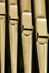 Close-up of fluepips in a church.