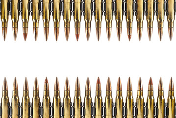 Cartridge 7.62 mm caliber with link, Machine gun bullet isolated