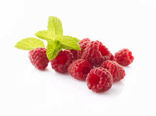 Raspberries on white background