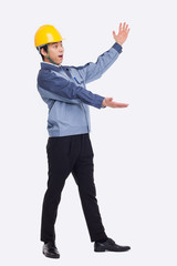 Young Asian engineer show something.